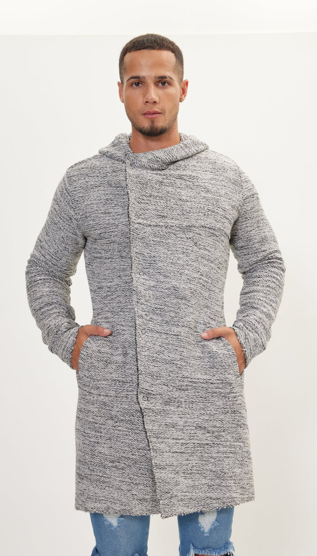 Asymmetric hooded long cardigan - White Black - Ron Tomson