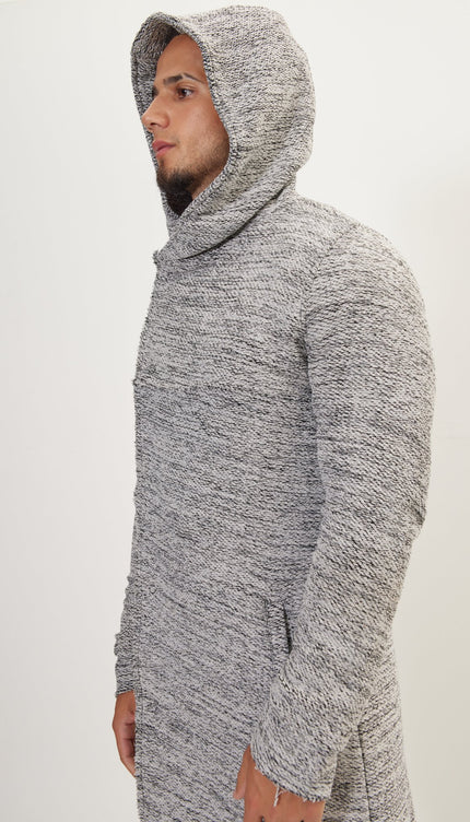 Asymmetric hooded long cardigan - White Black - Ron Tomson