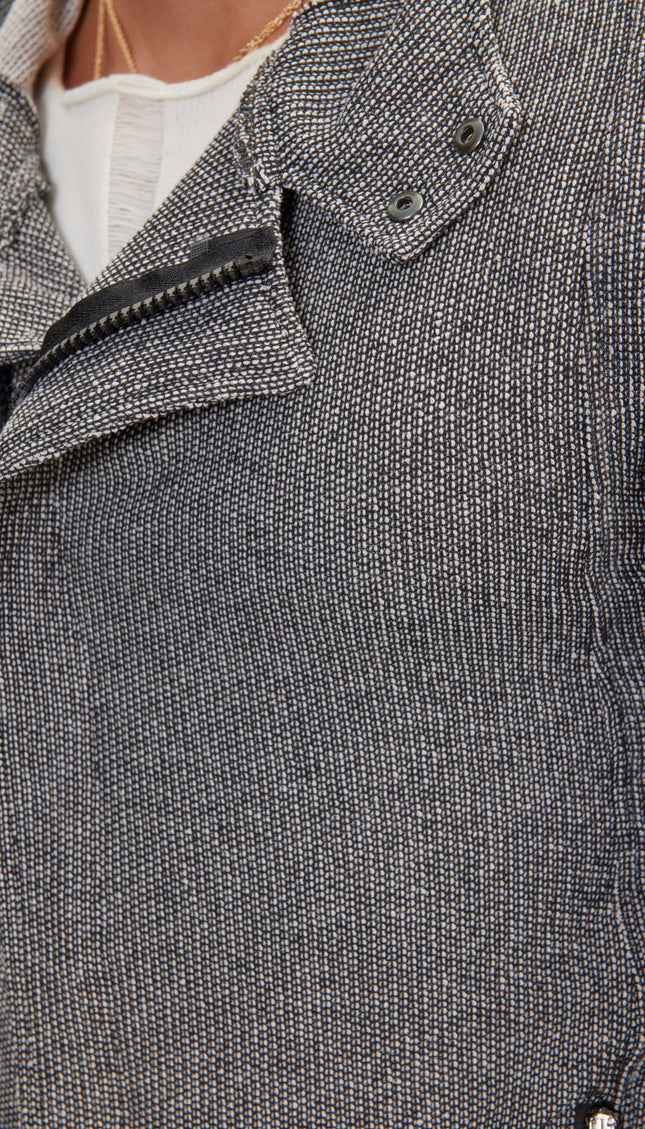 Asymmetric Rebel Cardigan Zipper Closure With Hood - Black White - Ron Tomson