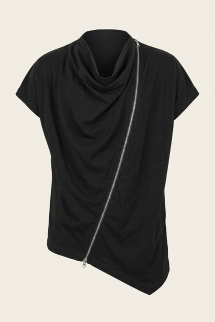 Asymmetric Zipper Tee - Black - Front