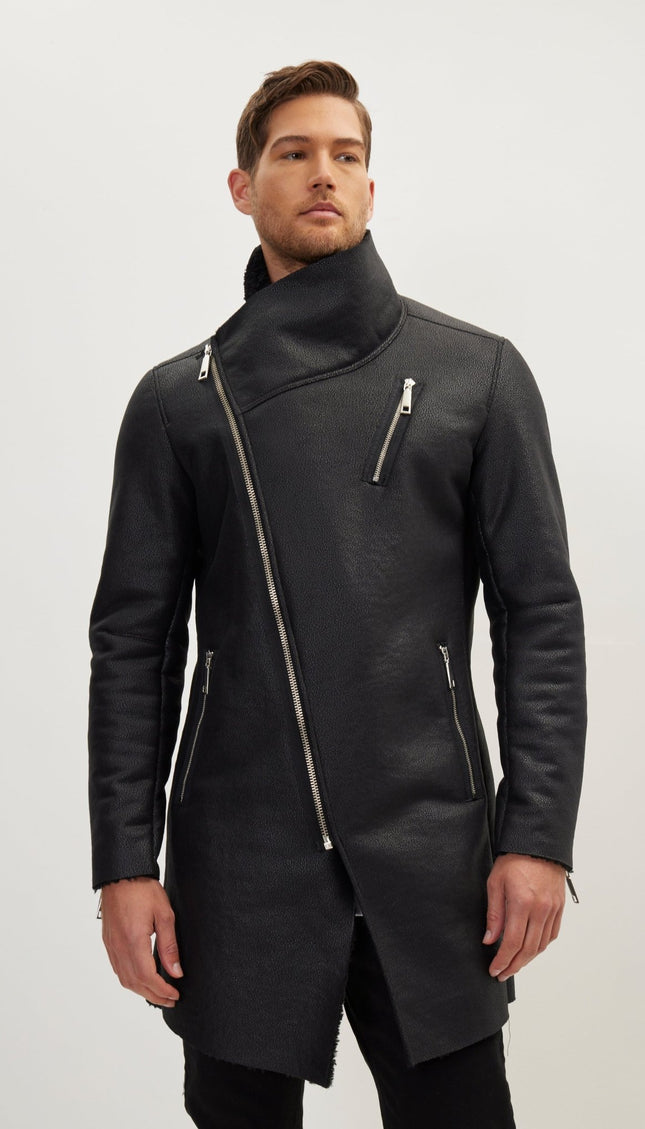 Asymmetrical Closure Vegan Shearling Coat - Ron Tomson