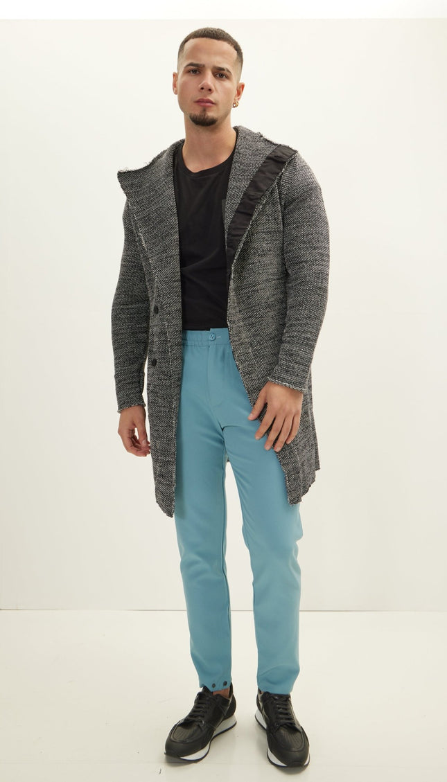 Asymmetrical Hidden Placket Button Closure Cardigan - Black White - Ron Tomson