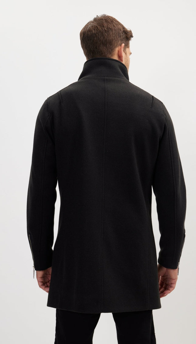 Asymmetrical Zipper Closure Coat - Black - Ron Tomson