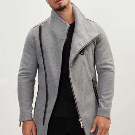 Asymmetrical Zipper Closure Coat - Grey - Ron Tomson