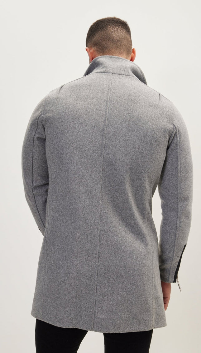 Asymmetrical Zipper Closure Coat - Grey - Ron Tomson