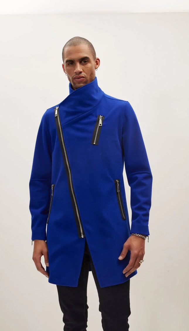 Asymmetrical Zipper Closure Coat - Sax - Ron Tomson