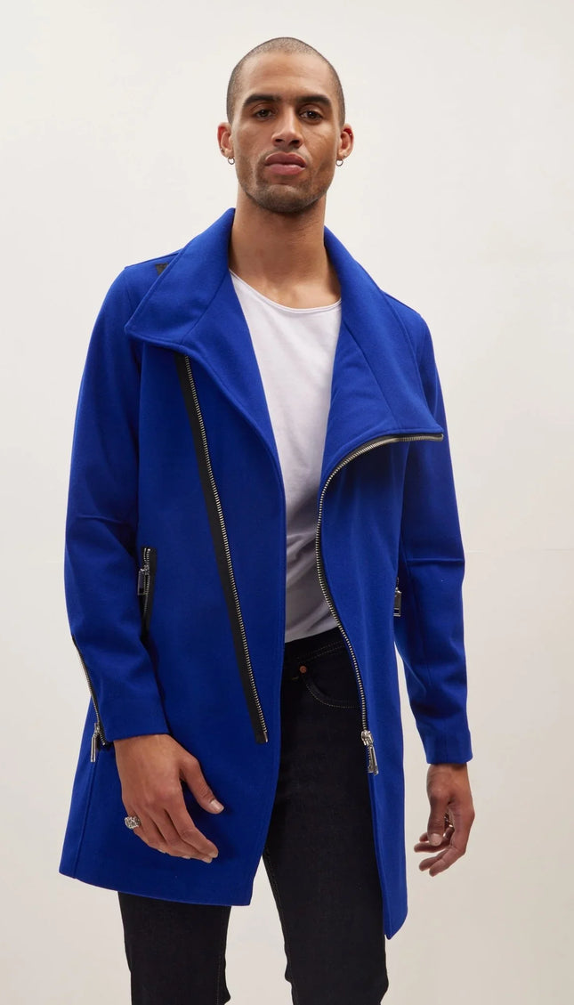 Asymmetrical Zipper Closure Coat - Sax - Ron Tomson