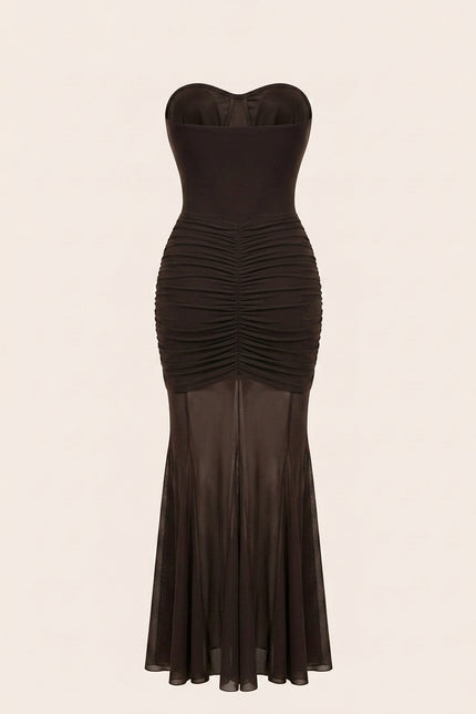 Scrunchy and Lace Dress - Brown - Back