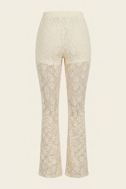Allover Lace Flare Pants - Beige - Back