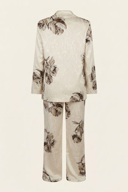 Floral Single Button Suit - White Beige - Back
