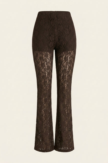 Allover Lace Flare Pants - Brown - Back