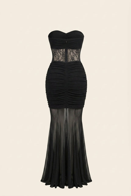 Scrunchy and Lace Dress - Black - Back