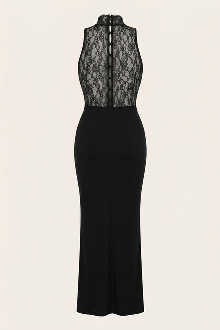 Sleeveless Lace Dress - Black - Back