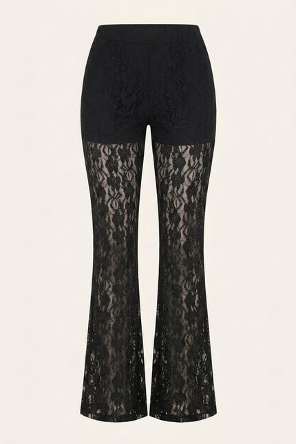 Allover Lace Flare Pants - Black - Back