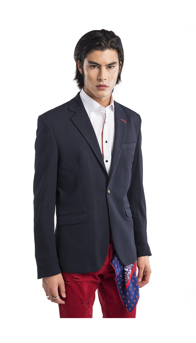 BEEHIVE SINGLE BUTTON FITTED JACKET - NAVY - Ron Tomson