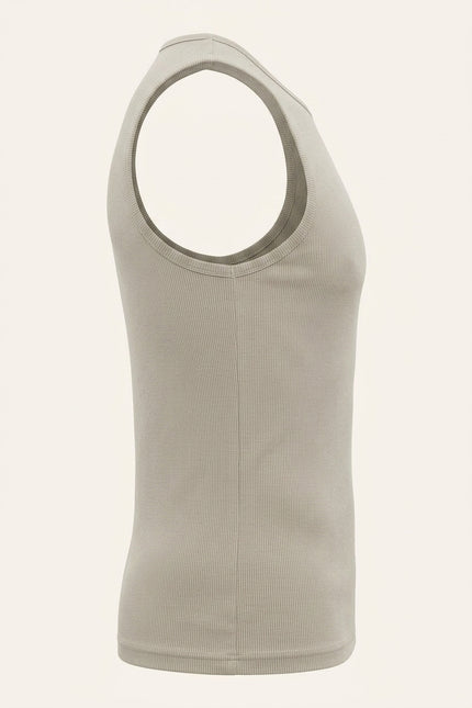 Ribbed Elastic Cotton Tank Top - Beige - Side