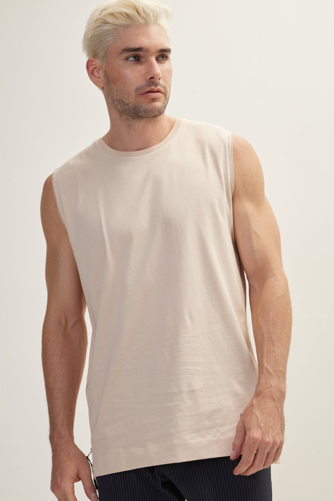 Beige Zero Sleeve T-Shirt - Ron Tomson
