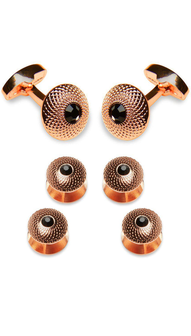 Beveled Circular Cufflinks Stud Set Rose Gold - Ron Tomson