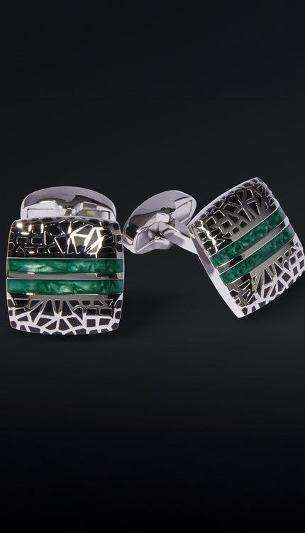 Black Mirror Mosaic And Emerald Stainless Steel Cufflinks - Ron Tomson