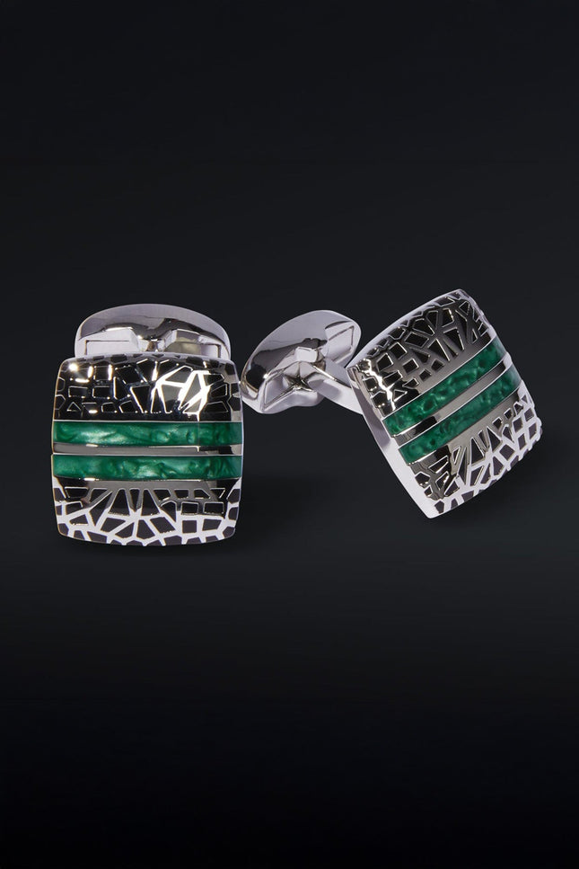 Black Mirror Mosaic And Emerald Stainless Steel Cufflinks - Ron Tomson