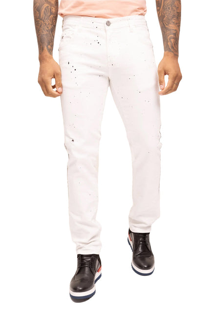Black Paint Splattered Side Striped Jeans - White - Ron Tomson