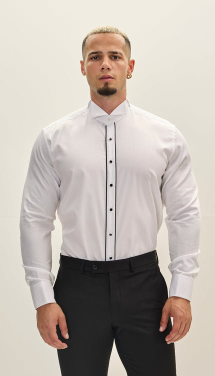 Black Striped Tuxedo Shirt - White - Ron Tomson