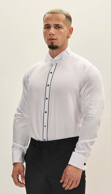 Black Striped Tuxedo Shirt - White - Ron Tomson