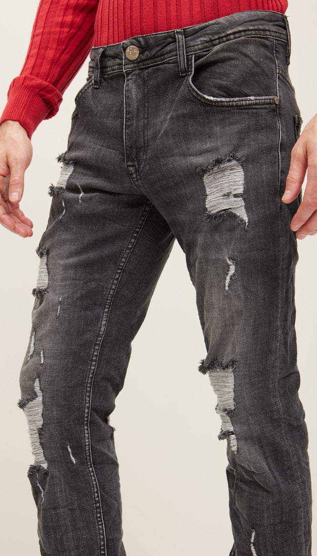 Boot Cut Distressed Rider Denim - Black - Ron Tomson