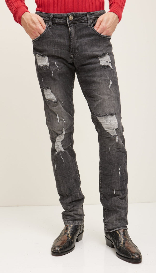 Boot Cut Distressed Rider Denim - Black - Ron Tomson