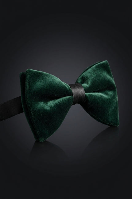 Velvet Pre-Tied Bow Tie - Green - angle