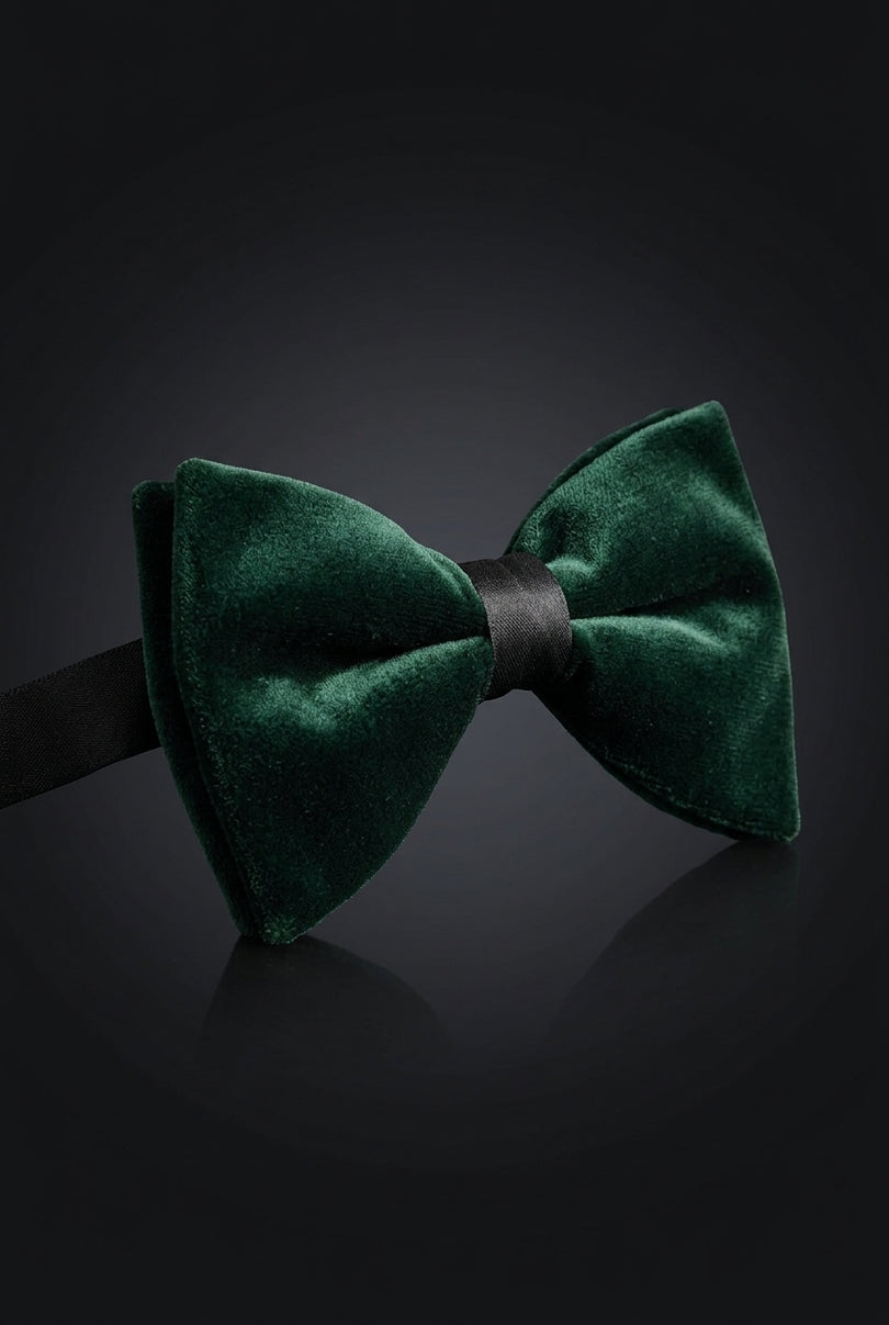 Velvet Pre-Tied Bow Tie - Green - angle