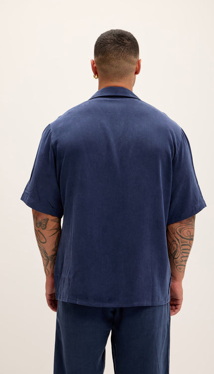 Breezy Relaxed Camp Collar Shirt - Navy - Ron Tomson