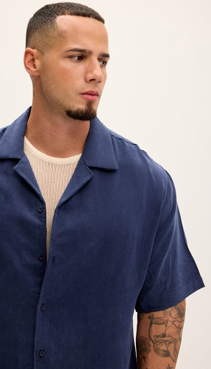 Breezy Relaxed Camp Collar Shirt - Navy - Ron Tomson