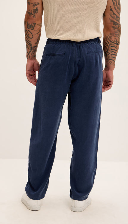 Breezy Relaxed Pleated Trousers - Navy - Ron Tomson