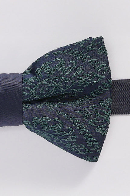 Brocade Pre - Tied Bow Tie - Green Navy - Ron Tomson