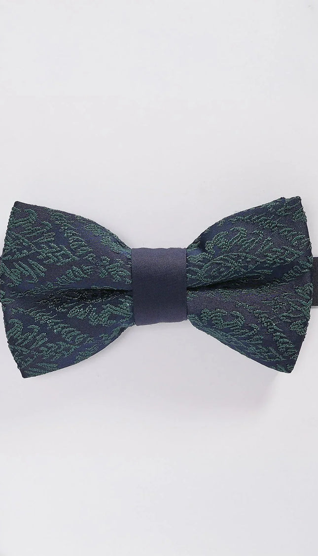 Brocade Pre - Tied Bow Tie - Green Navy - Ron Tomson
