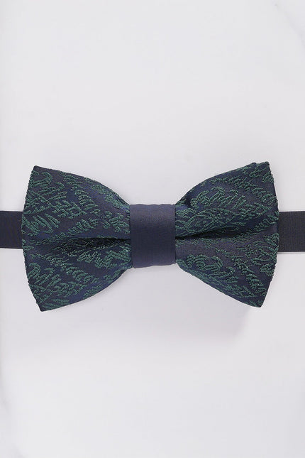 Brocade Pre - Tied Bow Tie - Green Navy - Ron Tomson