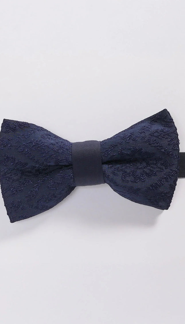 Brocade Pre - Tied Bow Tie - Navy - Ron Tomson