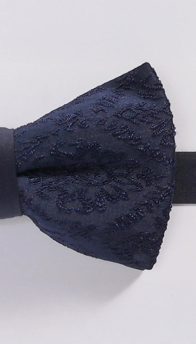 Brocade Pre - Tied Bow Tie - Navy - Ron Tomson