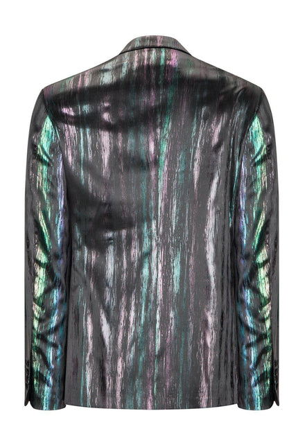 Brush Stroke Wet Look Peak Lapel Tuxedo Jacket - Multi - Ron Tomson