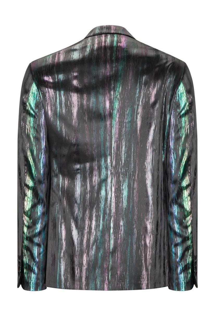 Brush Stroke Wet Look Peak Lapel Tuxedo Jacket - Multi - Ron Tomson