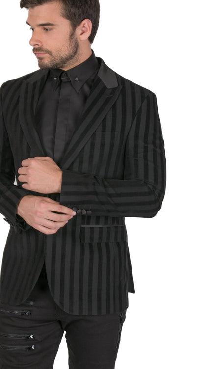 Brushed Striped Italian Velvet Dinner Jacket - Ron Tomson