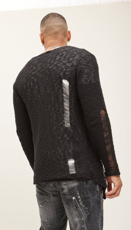 Buckled Long Cardigan - Black White - Ron Tomson