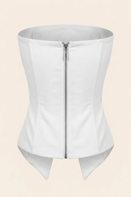 Button Detail Strapless Top - White - Back
