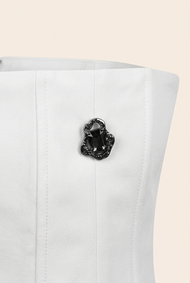 Button Detail Strapless Top - White - Detail