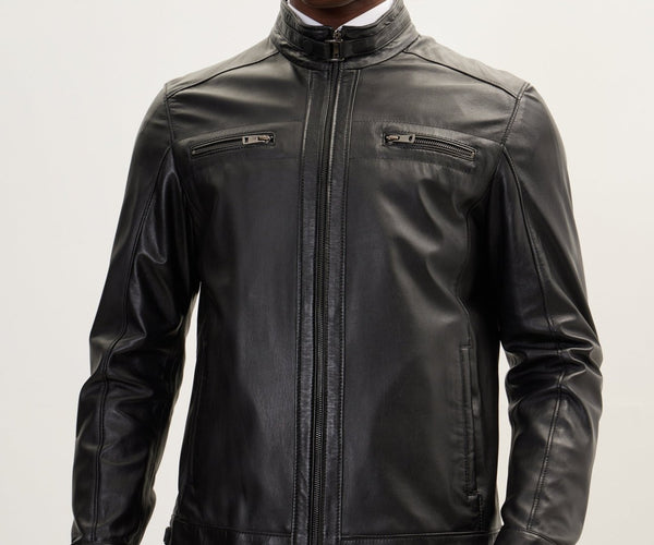 Cafe Racer Leather Jacket Black