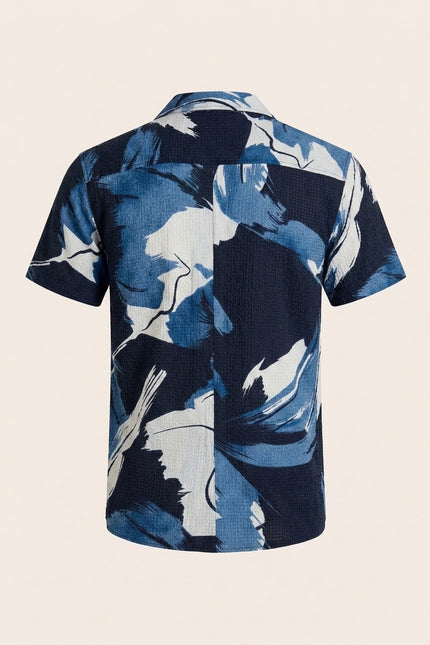 Camp-Collar Geometric Shirt - Blue - Back