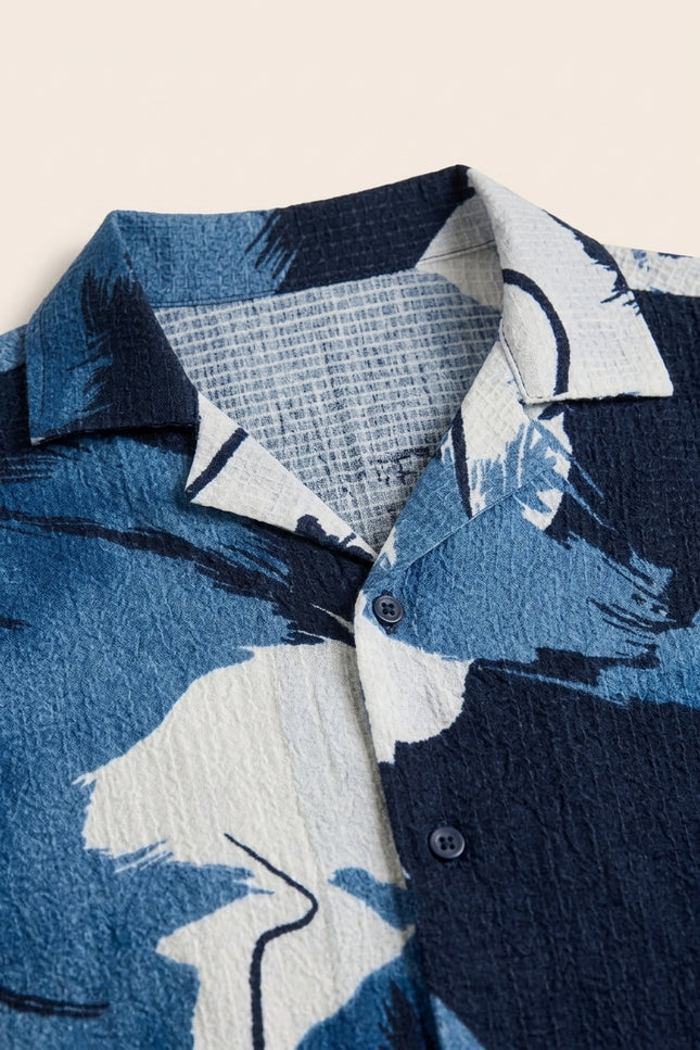 Camp-Collar Geometric Shirt - Blue - Detail