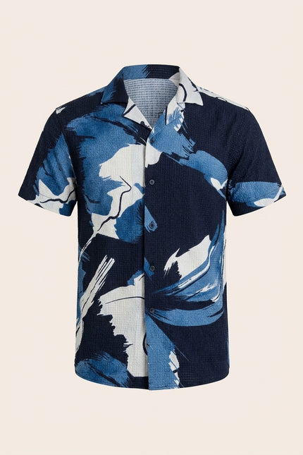 Camp-Collar Geometric Shirt - Blue - Front