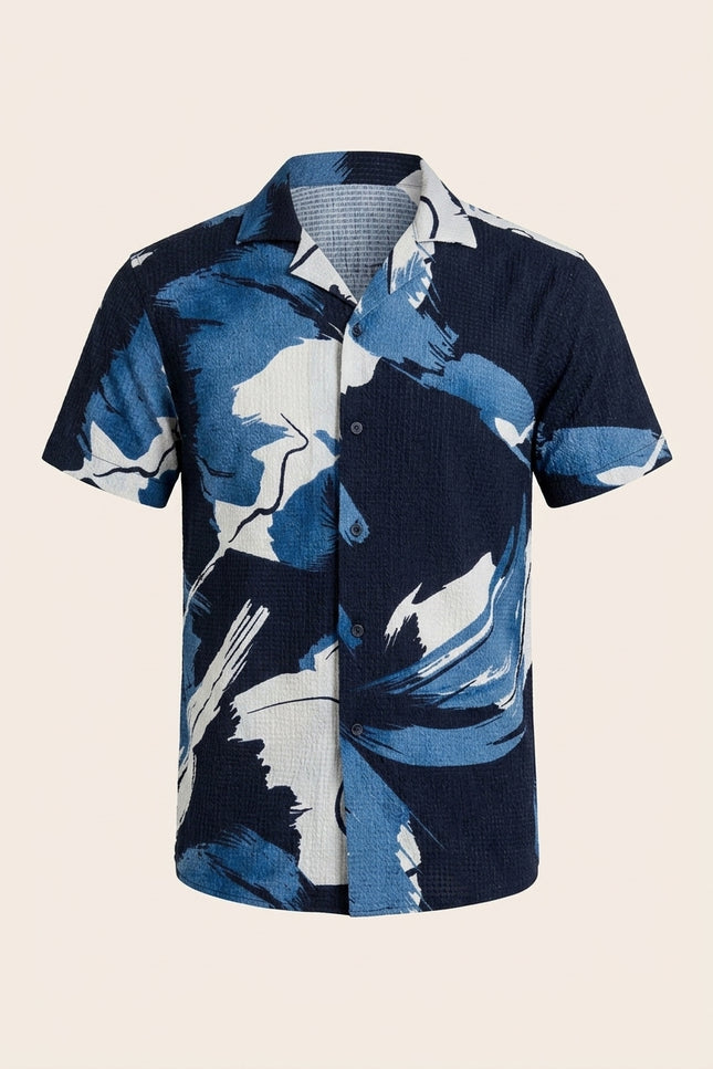 Camp-Collar Geometric Shirt - Blue - Front